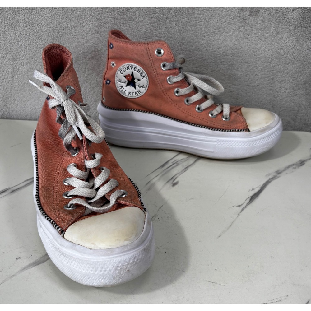 Converse All Star Move High Top Women 7 Orange Good Floral Platform A14266C